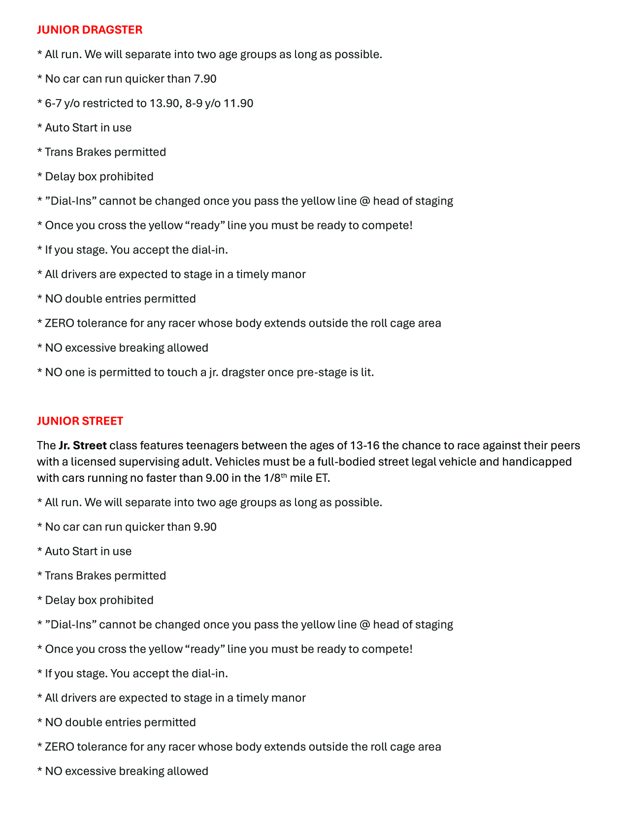 Limestone Raceway Rules 🏁 ROCKINGHAM DRAGWAY – BRACKET RACING RUN ORDER 🏁